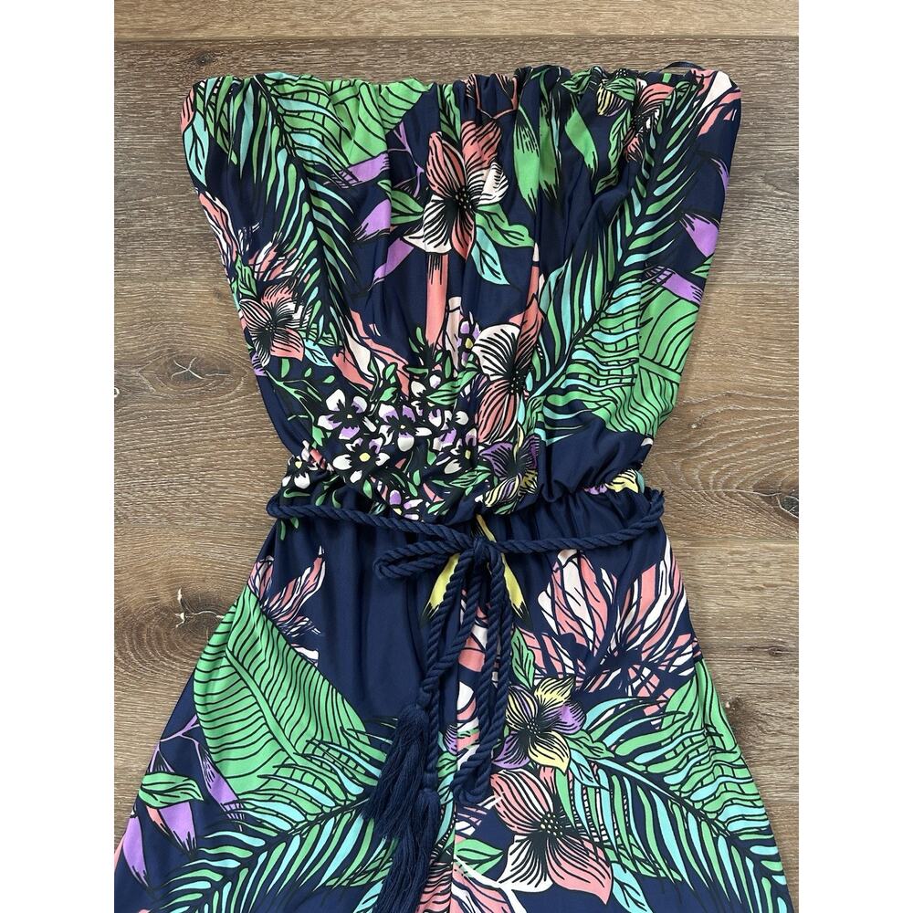 Strapless Tropical Floral Wide Leg Jumpsuit Rope Belt Resort Vacation Medium - Picture 3 of 7